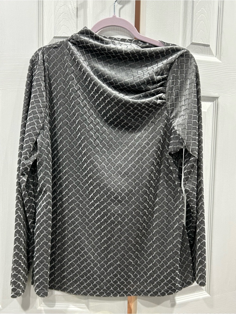 DG2 by Diane Gilman Gray Velvet Cowl Neck Top